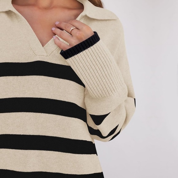 ZESICA Women’s Striped Chunky Knit Oversized Pullover Sweater - Picture 8 of 8